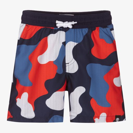 Timberland-Blue & Red Camo Swim Shorts | Childrensalon Outlet