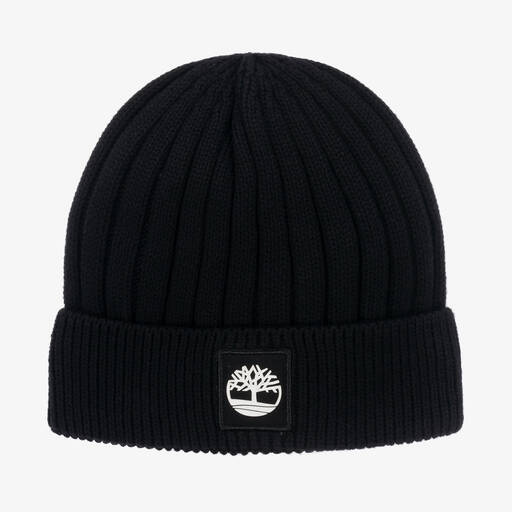Timberland-Boys Black Cotton Knit Beanie Hat  | Childrensalon Outlet