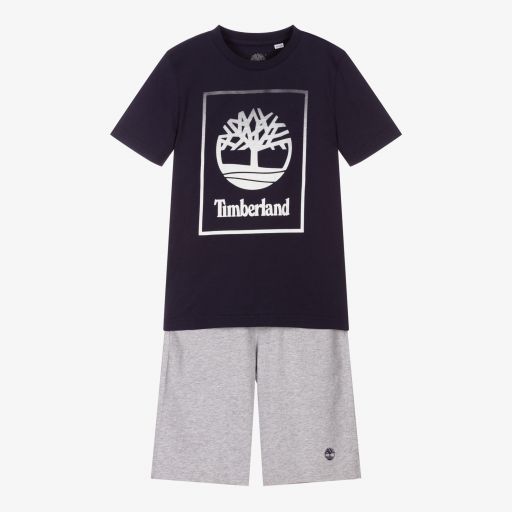 Timberland-Boys Blue & Grey Logo Pyjamas | Childrensalon Outlet