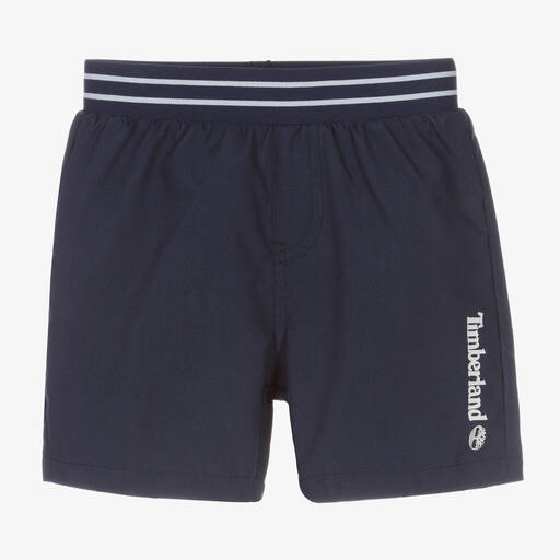 Timberland-Boys Blue Logo Swim Shorts | Childrensalon Outlet