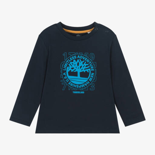 Timberland-Boys Blue Long-Sleeve Logo Tee | Childrensalon Outlet