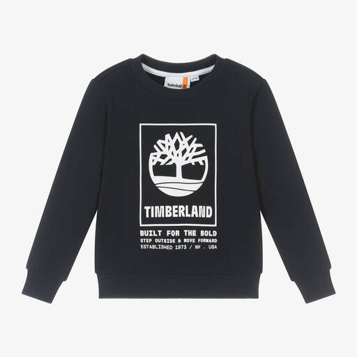 Timberland-سويتشيرت قطن عضوي جيرسي لون كحلي للأولاد | Childrensalon Outlet