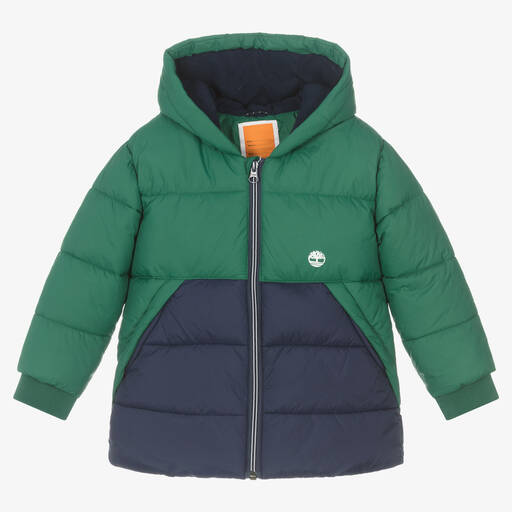 Timberland-Boys Green & Blue Puffer Coat | Childrensalon Outlet