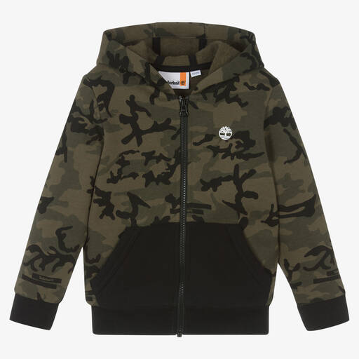 Timberland-Boys Green Camouflage Zip-Up Hoodie | Childrensalon Outlet