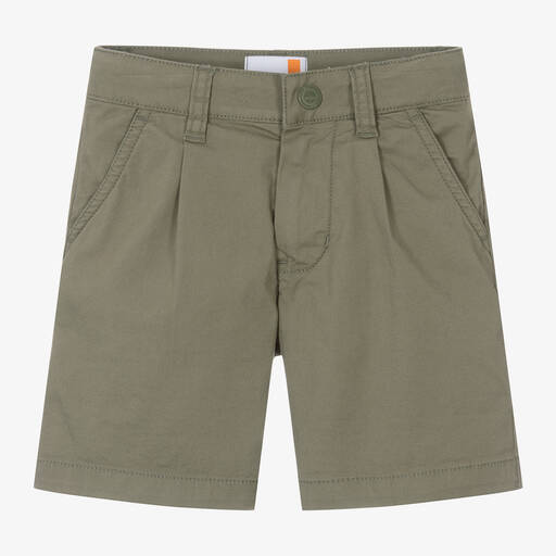 Timberland-شورت تشينو قطن تويل لون أخضر كاكي للأولاد | Childrensalon Outlet