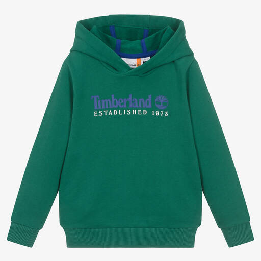 Timberland-Boys Green Cotton Hoodie | Childrensalon Outlet