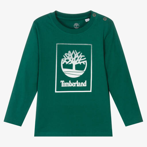Timberland-Boys Green Cotton Logo Top | Childrensalon Outlet