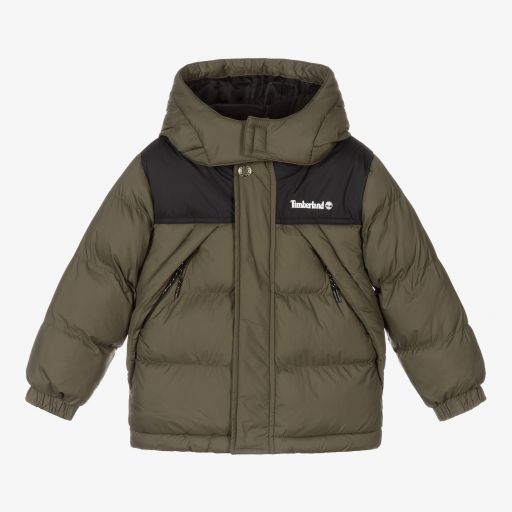 Timberland-Boys Green Logo Puffer Coat | Childrensalon Outlet