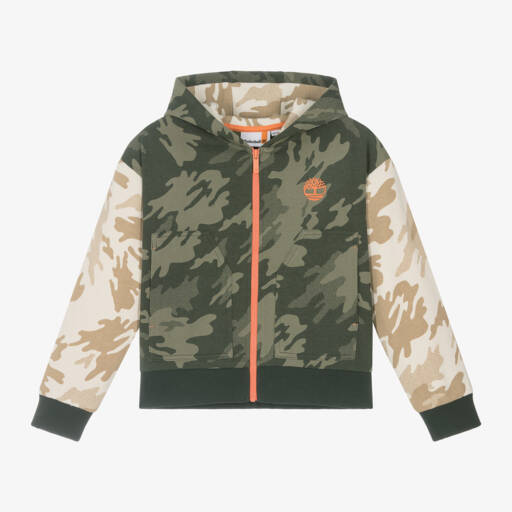Timberland-هودي كاكي مموه بسحاب للأولاد | Childrensalon Outlet