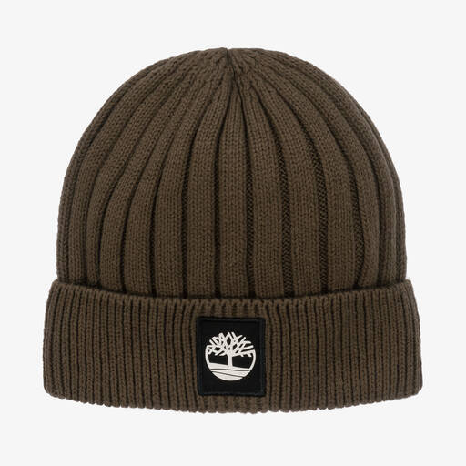 Timberland-Khakigrüne Baumwollstrick-Beanie  | Childrensalon Outlet