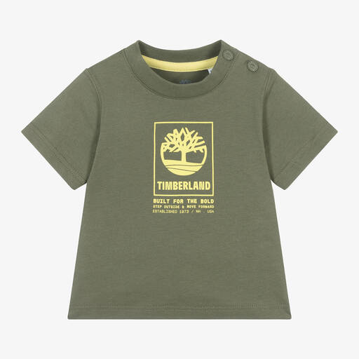 Timberland-Boys Khaki Green Organic Cotton T-Shirt | Childrensalon Outlet