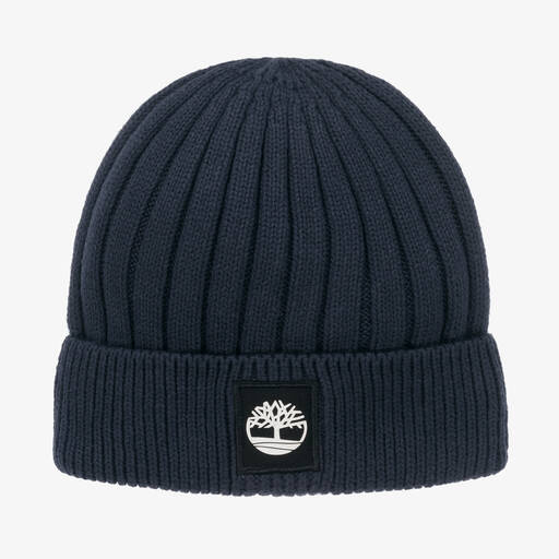 Timberland-Navyblaue Baumwollstrick-Beanie  | Childrensalon Outlet