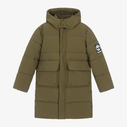 Timberland-Boys Olive Hooded Puffer Jacket | Childrensalon Outlet