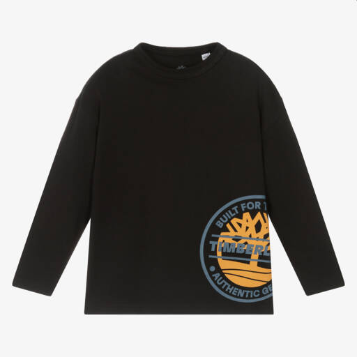Timberland-Boys Organic Black Long Sleeve Tee | Childrensalon Outlet