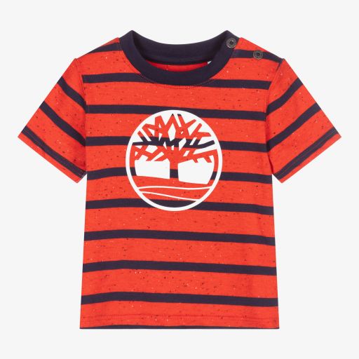 Timberland-Boys Red & Blue Stripe T-Shirt | Childrensalon Outlet