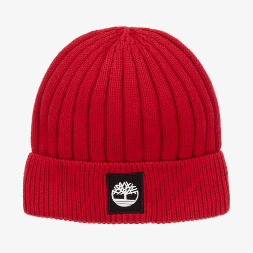 Timberland-Boys Red Cotton Knit Beanie Hat | Childrensalon Outlet