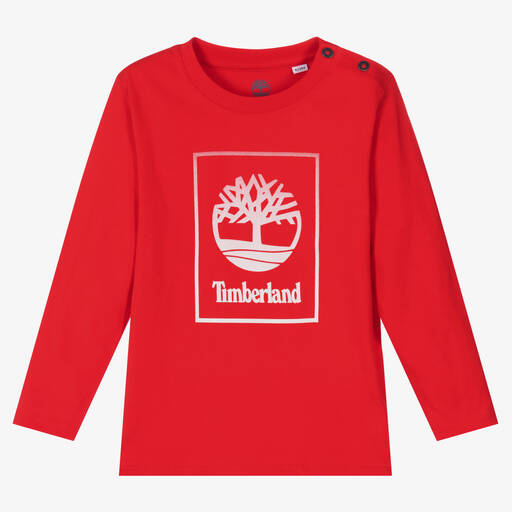 Timberland-Boys Red Cotton Logo Top | Childrensalon Outlet