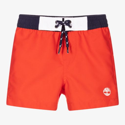 Timberland-Boys Red Logo Swim Shorts | Childrensalon Outlet