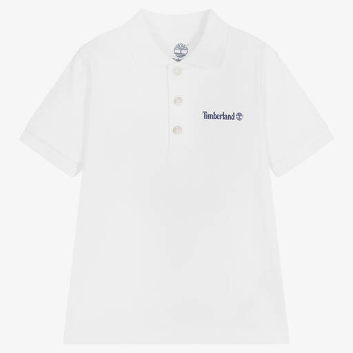 Timberland-Polo blanc en coton garçon | Childrensalon Outlet