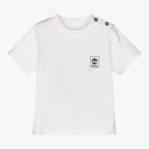 Timberland-Boys White Cotton Logo T-Shirt | Childrensalon Outlet