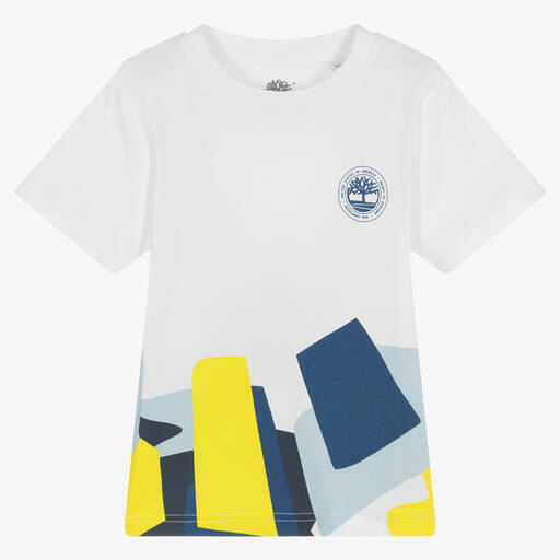 Timberland-Boys White Cotton Logo T-Shirt | Childrensalon Outlet