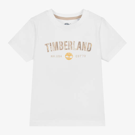 Timberland-Boys White Organic Cotton T-Shirt | Childrensalon Outlet