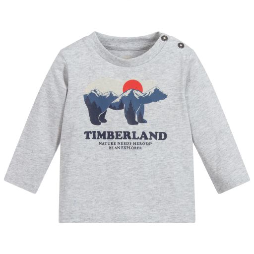 Timberland-توب قطن عضوي جيرسي لون رمادي | Childrensalon Outlet
