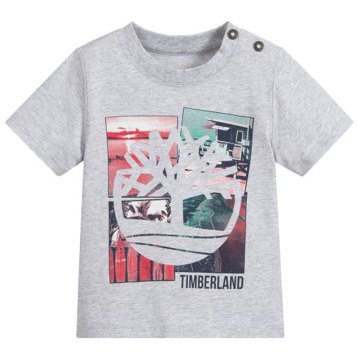 Timberland-Grey Organic Cotton T-Shirt | Childrensalon Outlet
