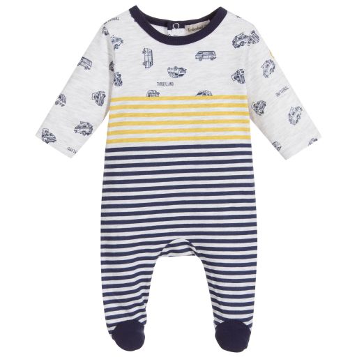 Timberland-Grey Stripes Cotton Babygrow  | Childrensalon Outlet