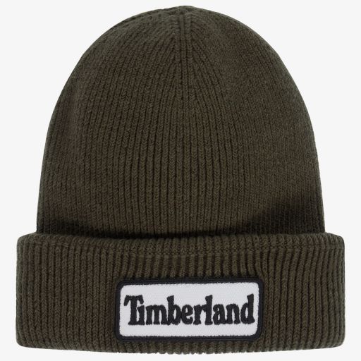 Timberland-قبعة بيني قطن محبوك لون أخضر كاكي للأولاد | Childrensalon Outlet