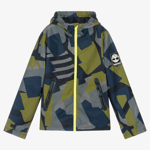 Timberland-جاكيت هودي واقي من الرياح لون أخضر وأزرق | Childrensalon Outlet