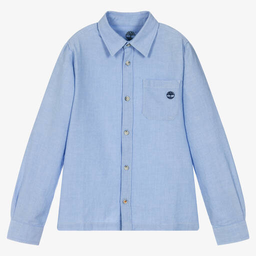 Timberland-قميص تينز ولادي قطن أكسفورد لون أزرق | Childrensalon Outlet