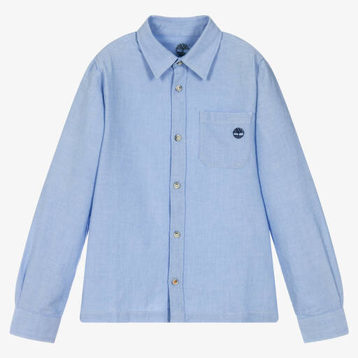 Timberland-Chemise Oxford bleue en coton ado | Childrensalon Outlet