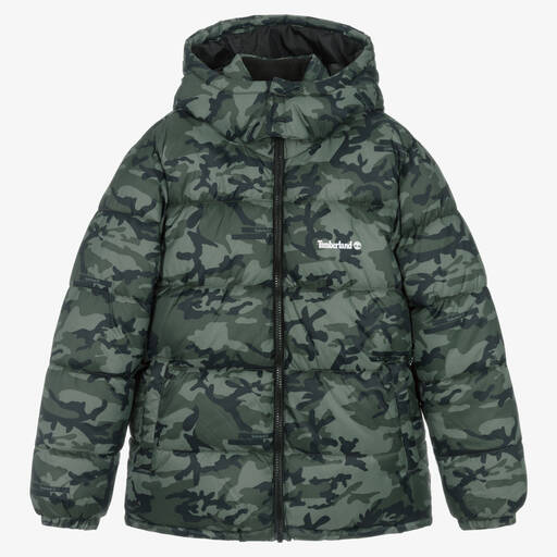 Timberland-Teen Boys Green Camouflage Puffer Coat | Childrensalon Outlet