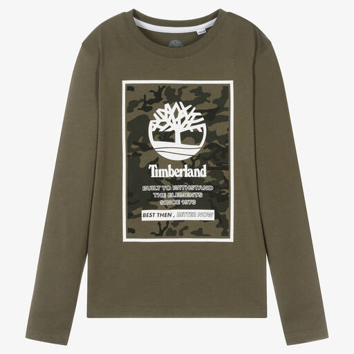 Timberland-توب تينز ولادي قطن عضوي لون أخضر كاكي | Childrensalon Outlet