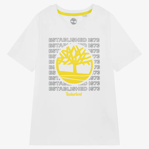 Timberland-T-shirt blanc en coton ado garçon | Childrensalon Outlet