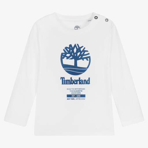 Timberland-White Organic Cotton Logo Top | Childrensalon Outlet