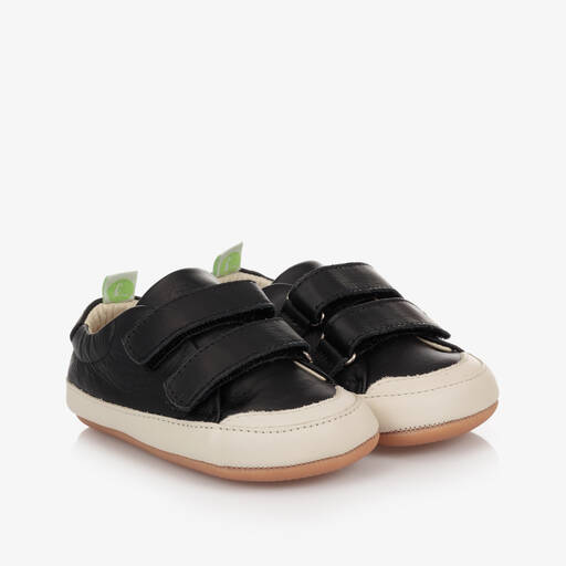 Tip Toey Joey-Black Leather Baby Trainers   | Childrensalon Outlet