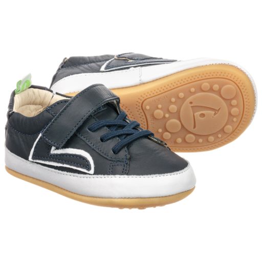 Tip Toey Joey-Blue Leather Baby Trainers | Childrensalon Outlet