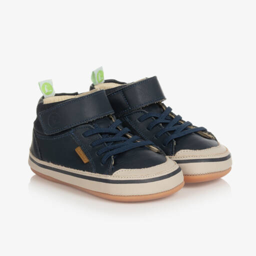 Tip Toey Joey-Boys Blue Leather High Tops | Childrensalon Outlet
