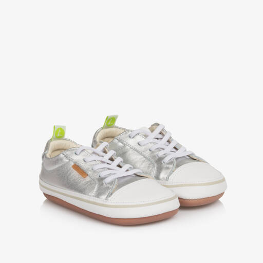 Tip Toey Joey-Silver Leather First Steps Trainers | Childrensalon Outlet