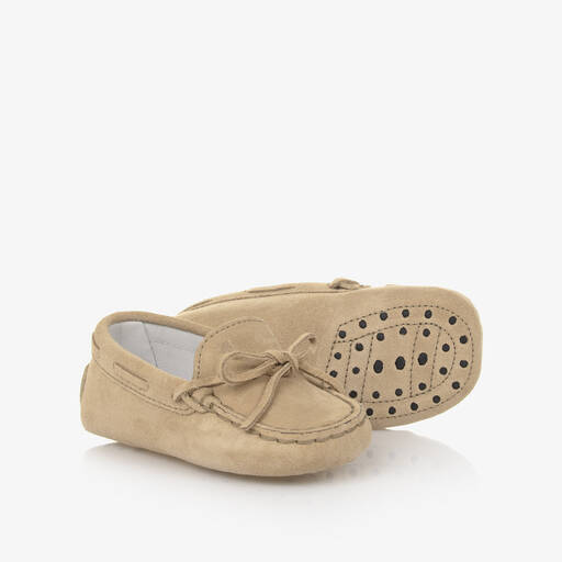 Tod's-Beige Suede Leather Pre-Walker Moccasins | Childrensalon Outlet