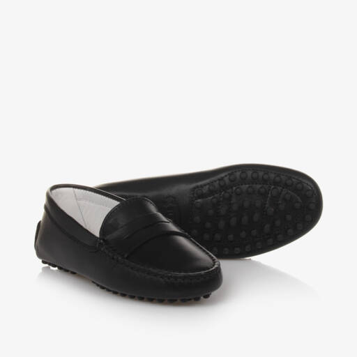 Tod's-Boys Black Leather Moccasins | Childrensalon Outlet