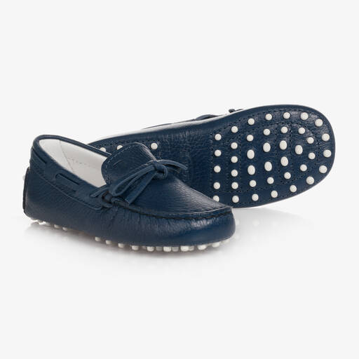 Tod's-Boys Blue Leather Moccasin Shoes | Childrensalon Outlet