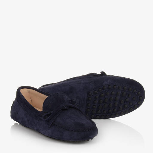 Tod's-Boys Blue Suede Gommino Moccasins | Childrensalon Outlet