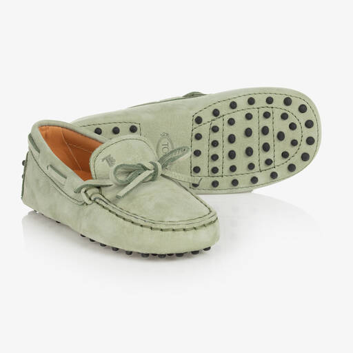 Tod's-Boys Green Nubuck Leather Moccasins  | Childrensalon Outlet