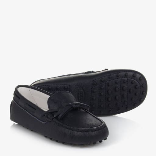 Tod's-Boys Navy Blue Leather Gommino Moccasins | Childrensalon Outlet