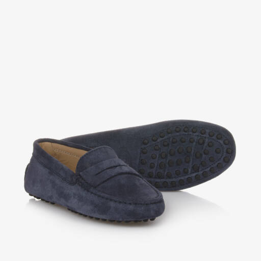 Tod's-Boys Navy Suede Moccasins | Childrensalon Outlet