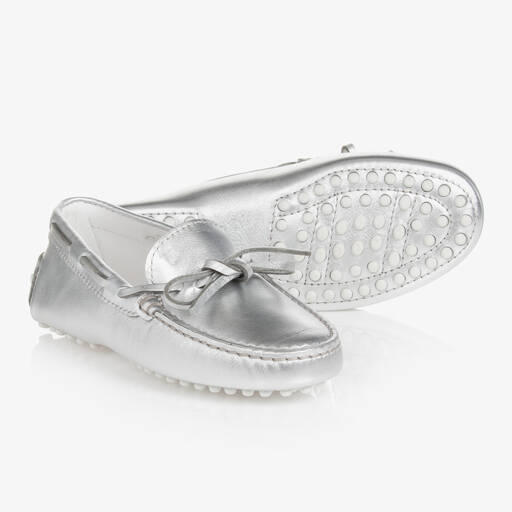 Tod's-Серебристые кожаные мокасины | Childrensalon Outlet