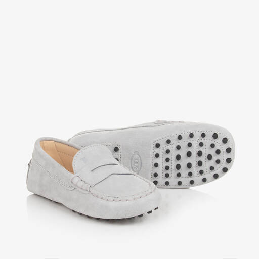 Tod's-Grey Suede Leather Gommino Moccasins | Childrensalon Outlet